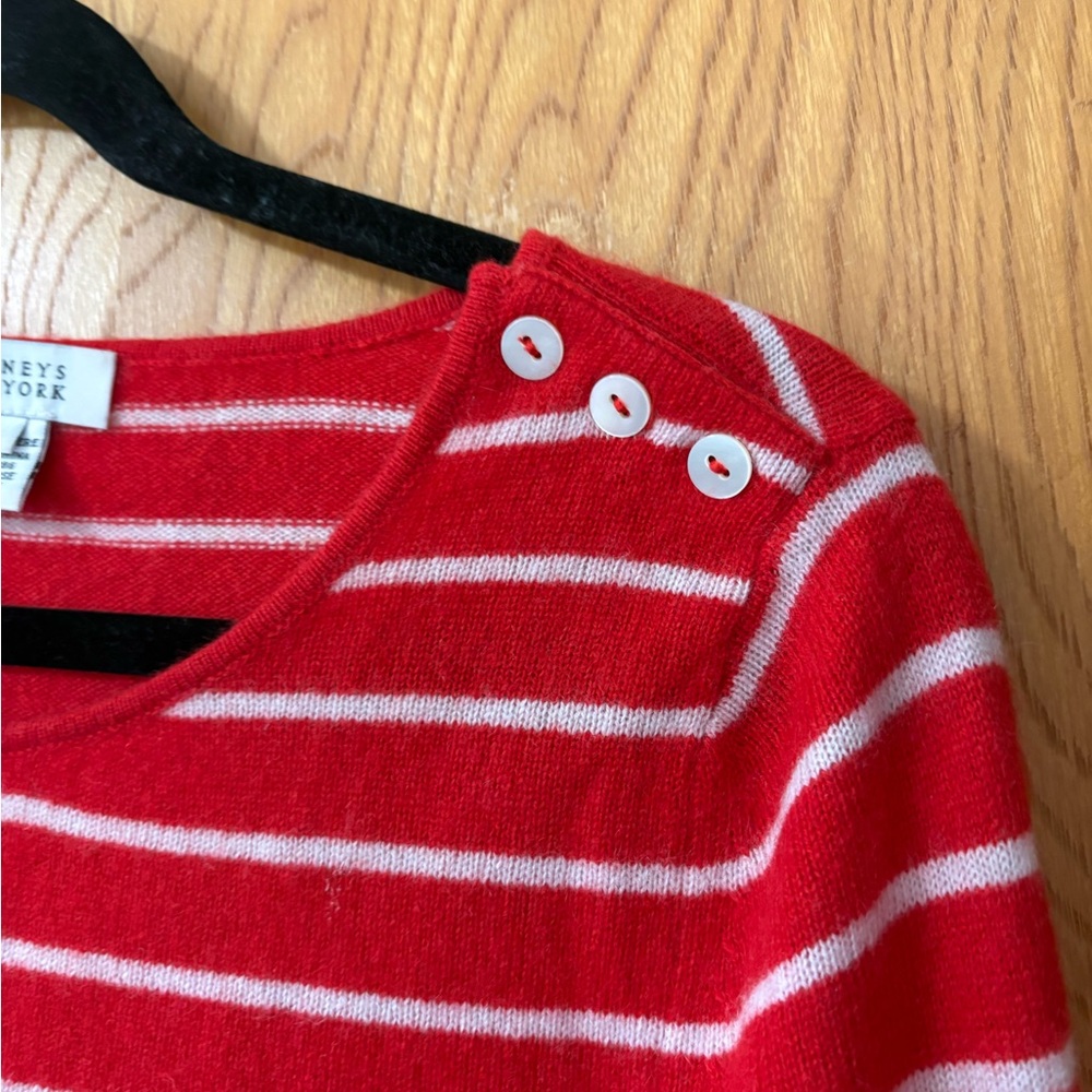 Barneys New York Red and White Striped Cashmere Crew Neck Sweater L - Picture 5 of 8